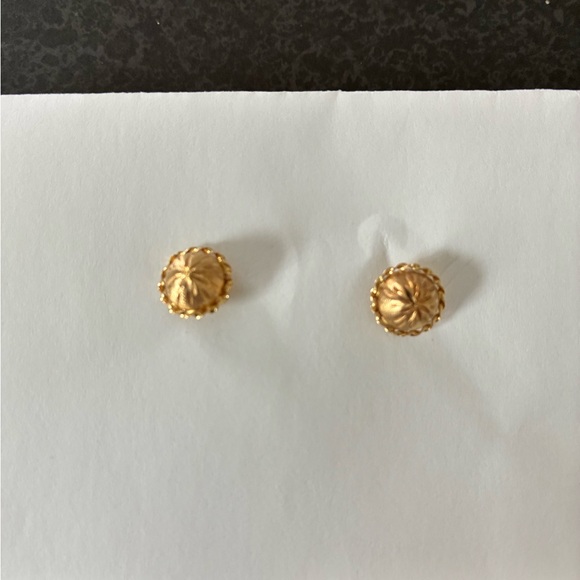 14k Gold Floral Dome Stud Earrings - Classic Women's Jewelry - Picture 2 of 8
